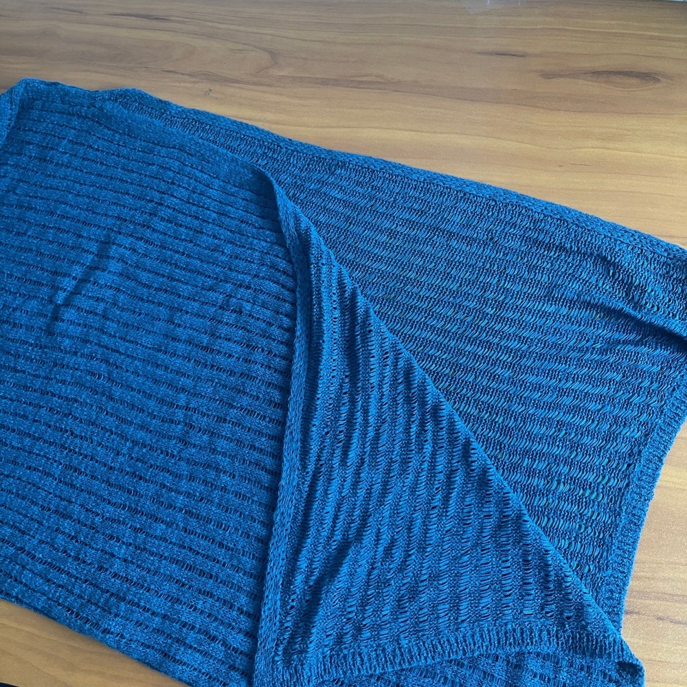 Shade & Shore Women Blue Open Knit Crochet Maxi Dress Beach Cover Up Side Slit S - Picture 6 of 9